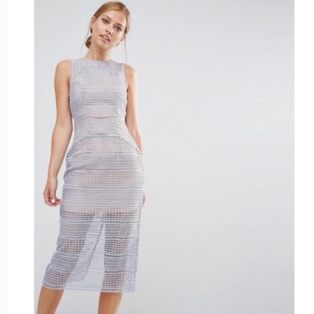 Keepsake the Label Sweet Nothing Lace Crochet Sheath Formal MIDI Dress